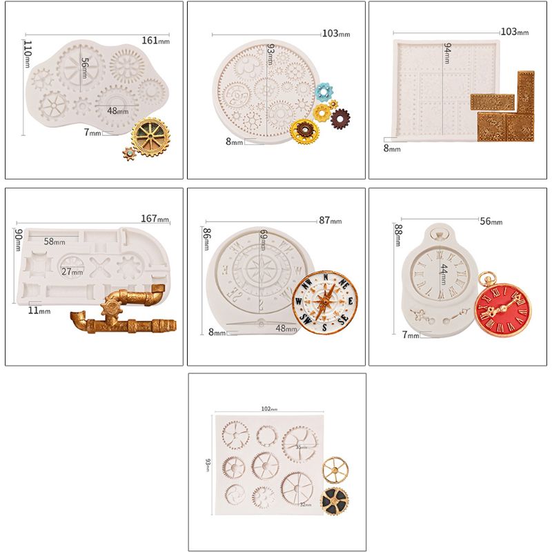 Steampunk 스타일 시계 및 시계 휠 톱니 바퀴 기어 컬렉션, 설탕 공예, 케이크 장식, 컵 케이크 등에 대한 실리콘 몰드, 1 개